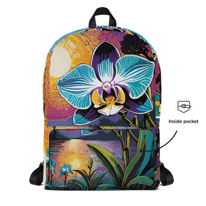 Tropical Sunset Lake Student Backpack | Blue Orchid Daypack for Back to School
