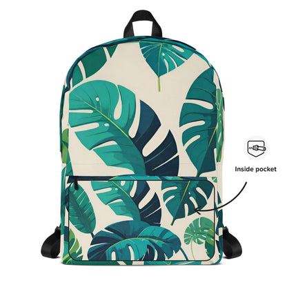 Teal Monstera Student Backpack | Tropical Daypack for Back to School & College