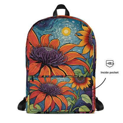 Vibrant Sunflower Backpack | Rainbow Floral Student Daypack by O'Mama Hills
