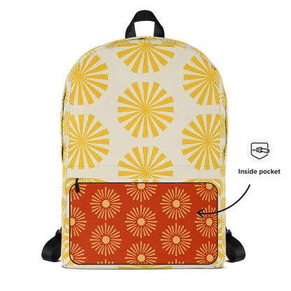 Sunburst Yellow Backpack | Retro Geometric College Daypack by O'Mama Hills