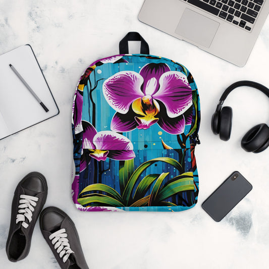 Purple orchid floral print student backpack for back to school and college