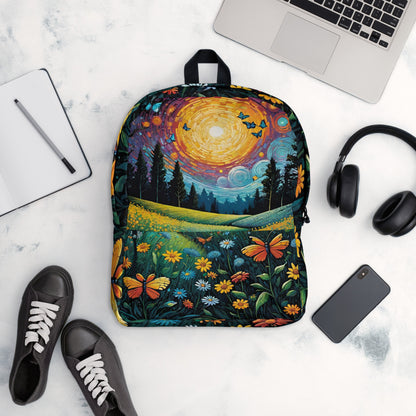 Sunset wildflower floral print student backpack for back to school and college