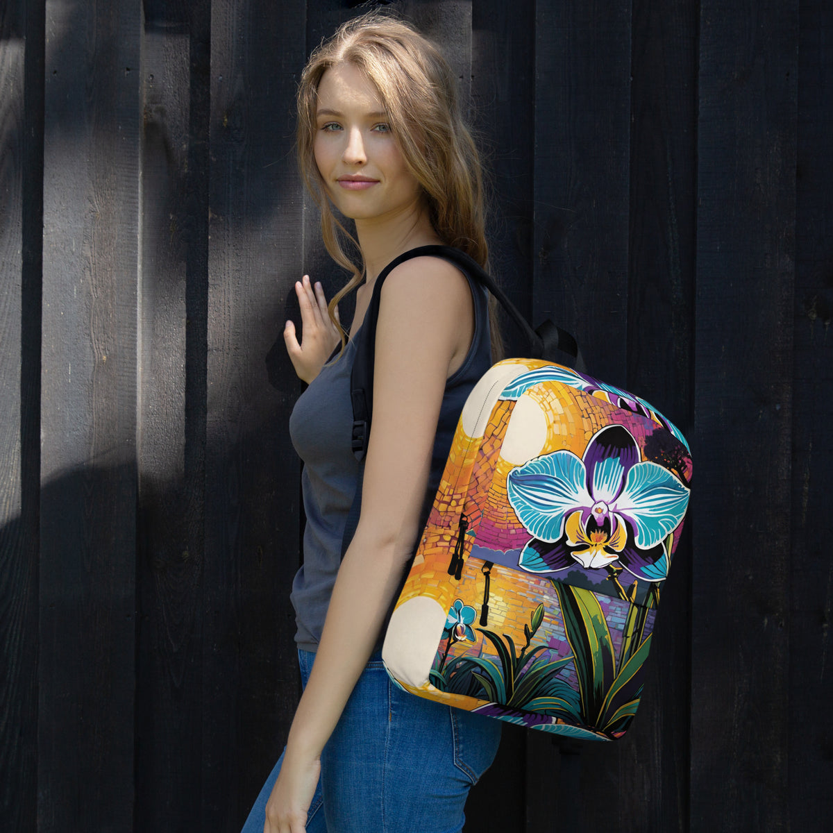 Tropical Sunset Lake Student Backpack | Blue Orchid Daypack for Back to School