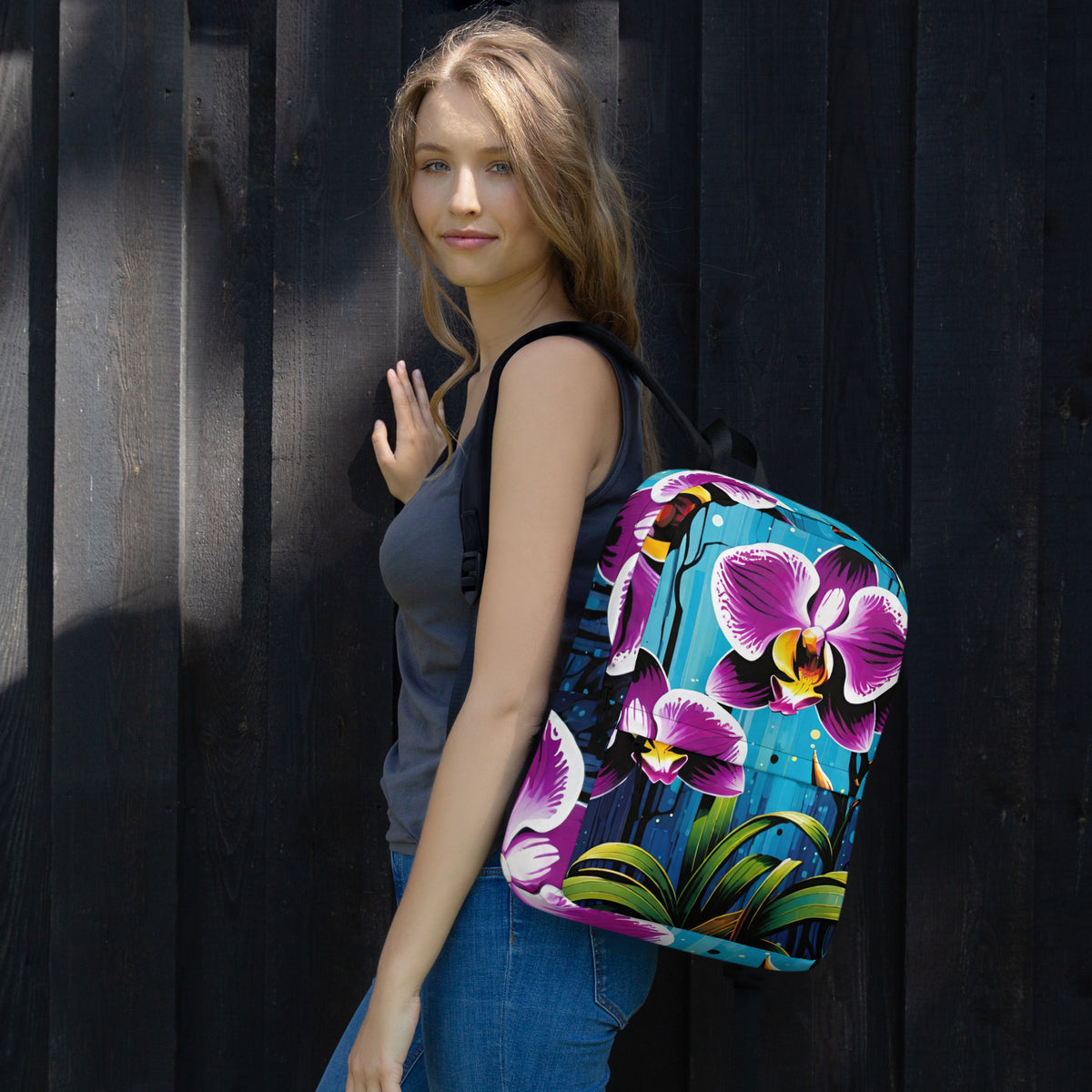 Purple Orchid Student Backpack | Stylish Floral Daypack for Back to School