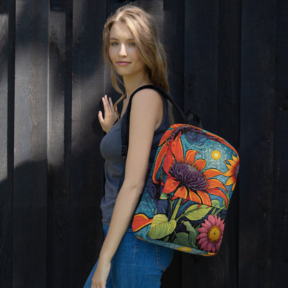 Vibrant Sunflower Backpack | Rainbow Floral Student Daypack by O'Mama Hills