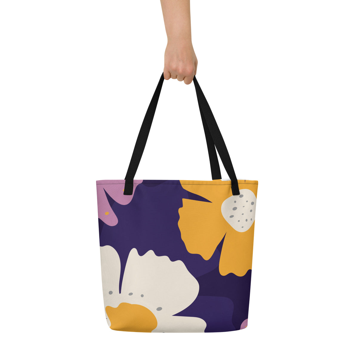 Hand-Designed Botanical Floral Tote | Elegant Flower Print Carryall