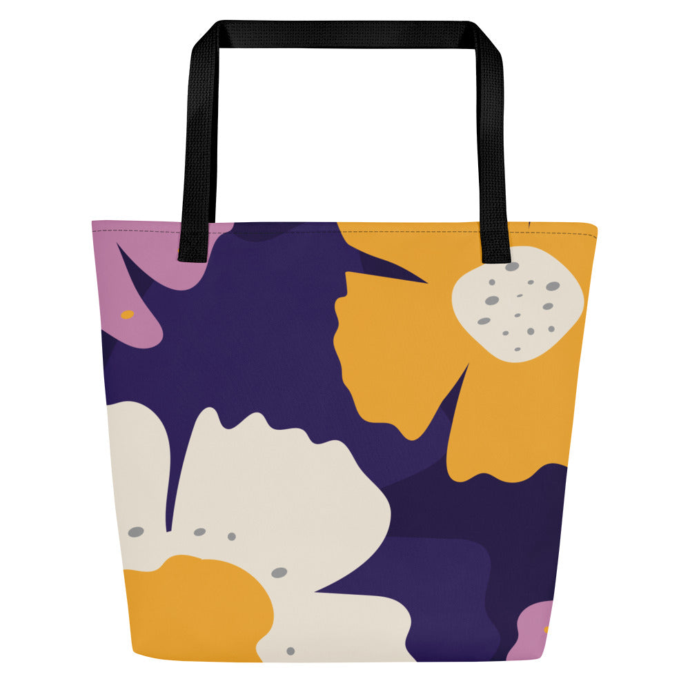 Hand-Designed Botanical Floral Tote | Elegant Flower Print Carryall