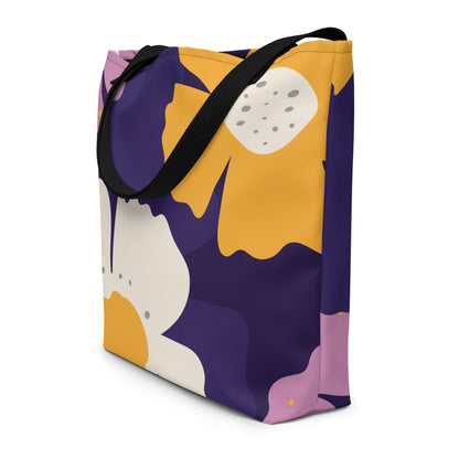 Hand-Designed Botanical Floral Tote | Elegant Flower Print Carryall