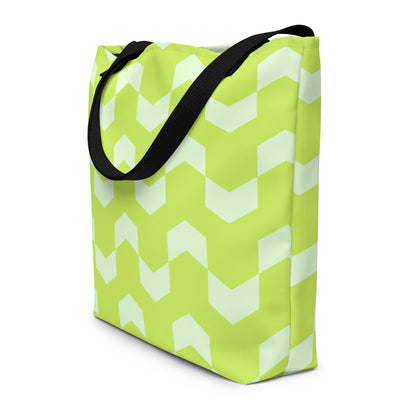 Eco-friendly large tote bag with stylish all-over print artwork on sustainable durable canvas material