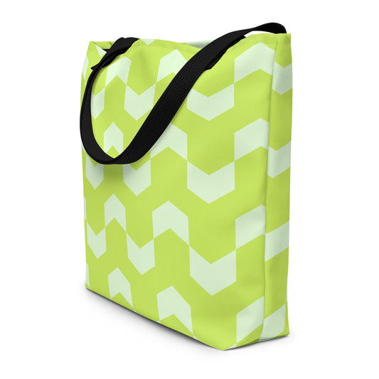 Eco-friendly large tote bag with stylish all-over print artwork on sustainable durable canvas material