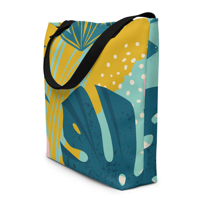 Vibrant monstera leaves all-over print tote bag with bold colorful botanical design