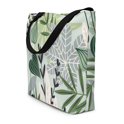 Large tote bag with tropical leaves print design