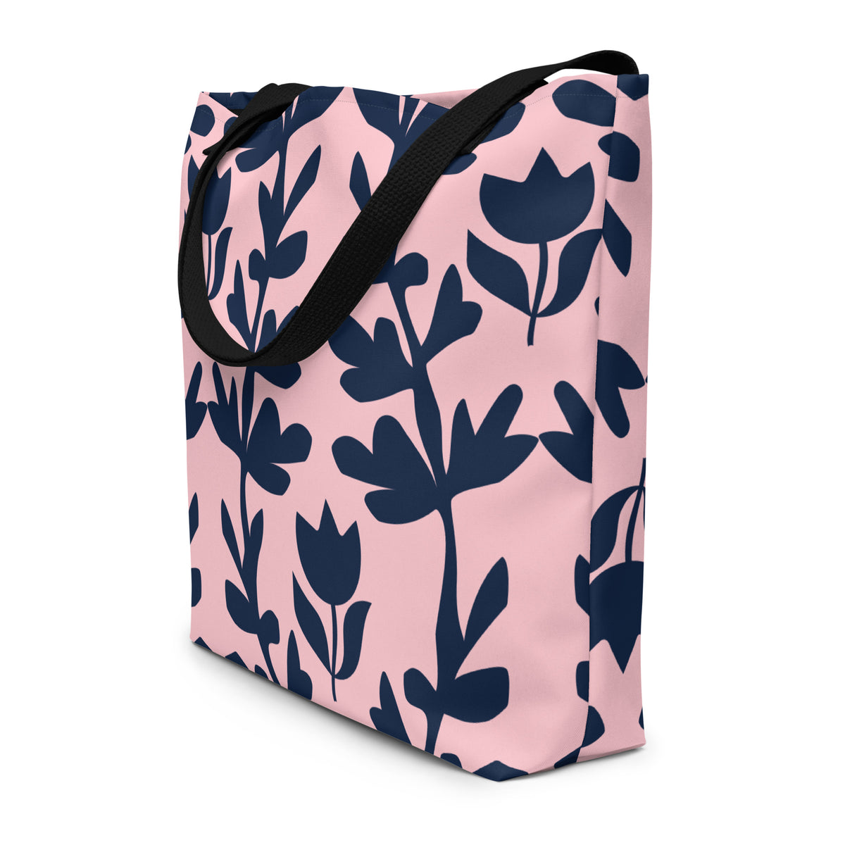 Large tote bag with spring tulip floral print design