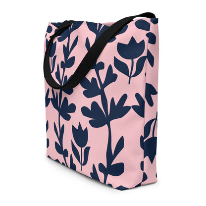Large tote bag with spring tulip floral print design