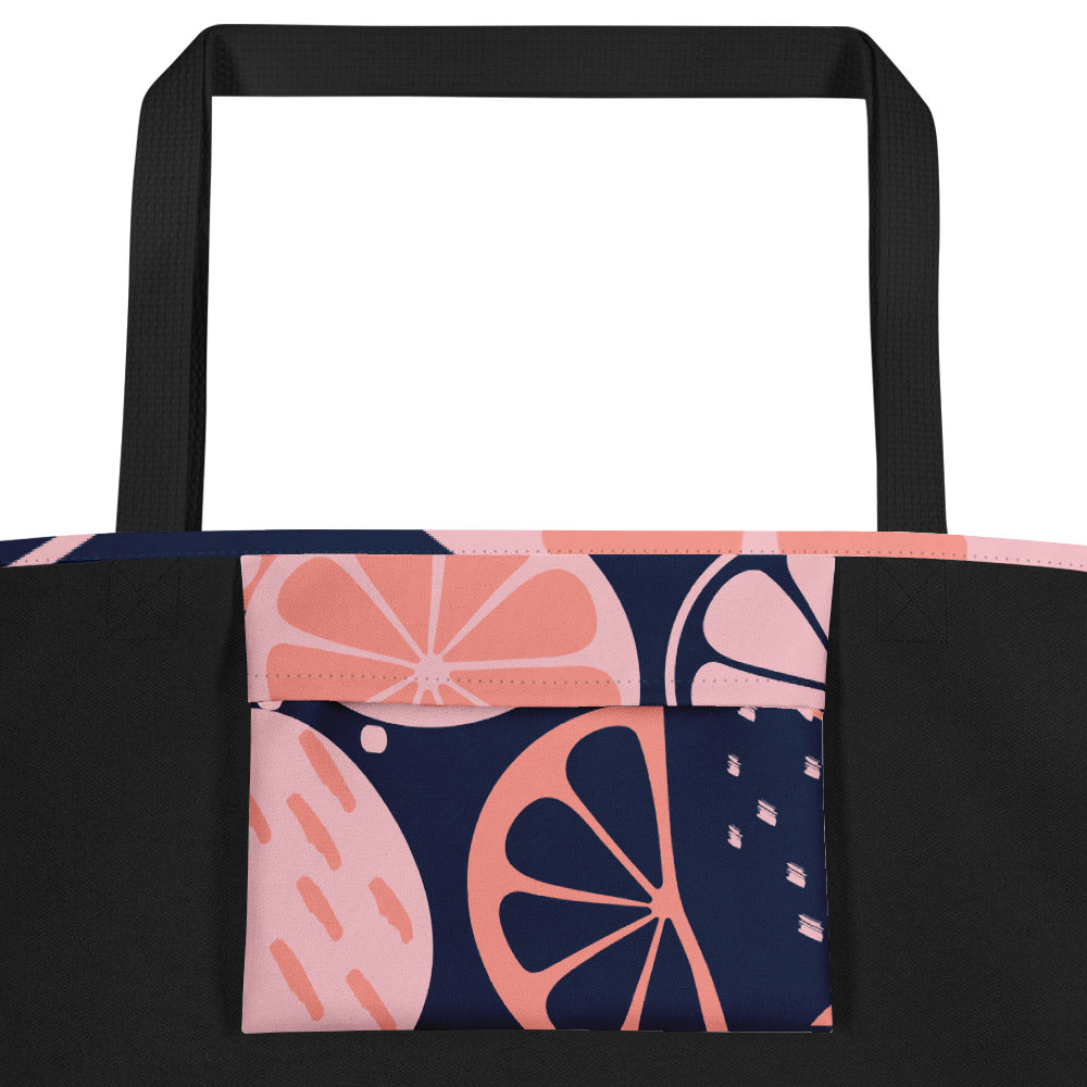 Navy Grapefruit Large Tote Bag | Pink & Coral Citrus Carryall