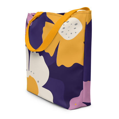 Hand-designed botanical floral tote bag with intricate flower print design
