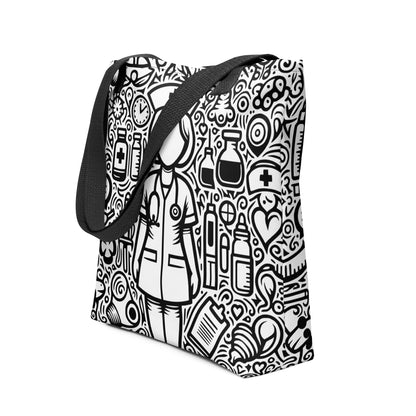 Whimsical Nurse Doodle Tote Bag | Healthcare Worker Gift
