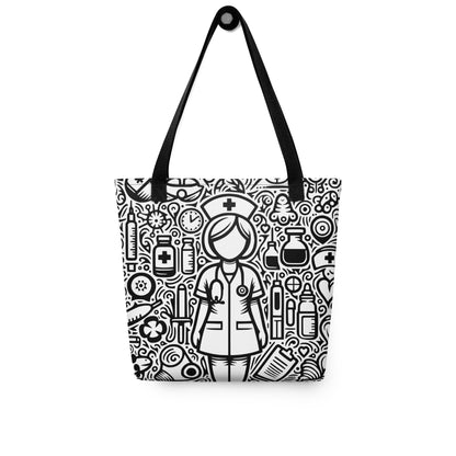 Whimsical Nurse Doodle Tote Bag | Healthcare Worker Gift