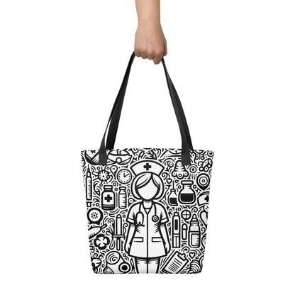 Whimsical Nurse Doodle Tote Bag | Healthcare Worker Gift