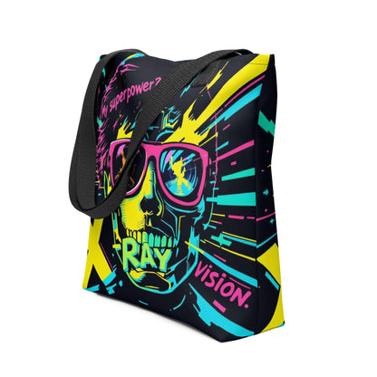 Cyberpunk Neon Skull Tote Bag | X-Ray Vision Statement Carryall