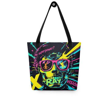 Cyberpunk Neon Skull Tote Bag | X-Ray Vision Statement Carryall
