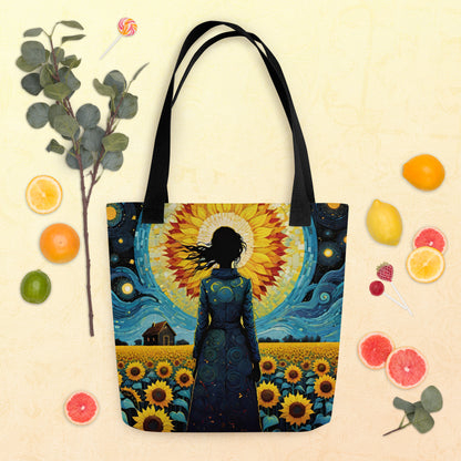 Hand-designed canvas tote bag with eco-friendly print on white background