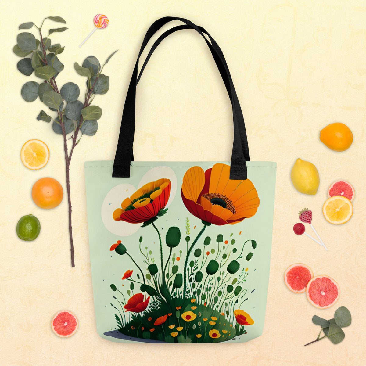 Vintage cream tote bag with delicate botanical floral print design