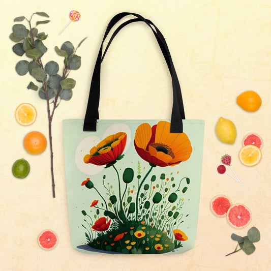 Vintage cream tote bag with delicate botanical floral print design