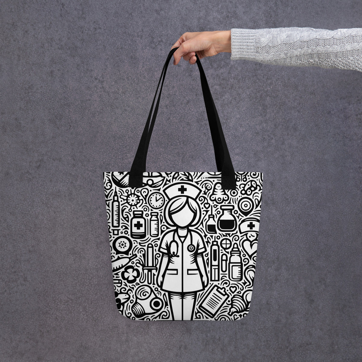 Whimsical Nurse Doodle Tote Bag | Healthcare Worker Gift