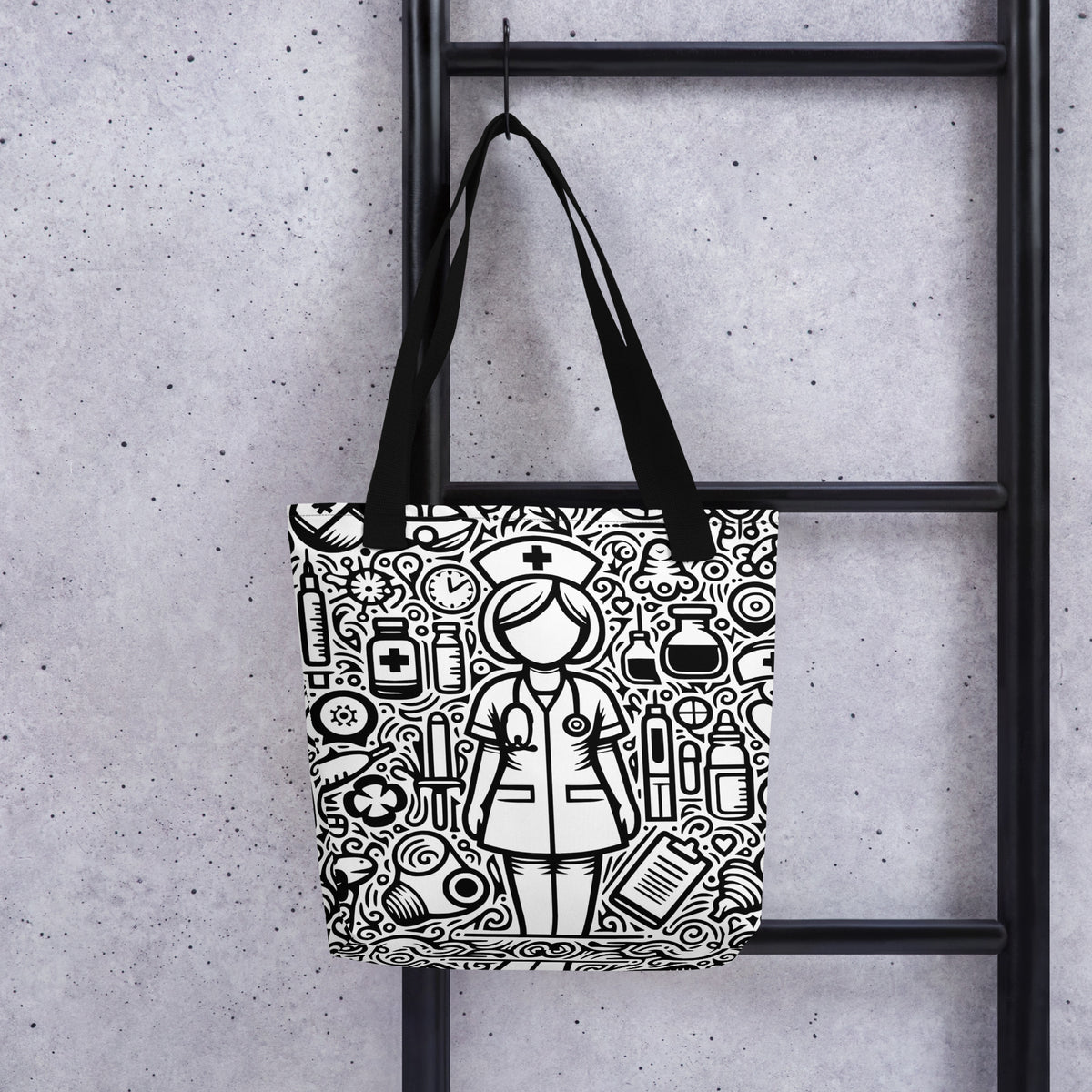 Whimsical Nurse Doodle Tote Bag | Healthcare Worker Gift