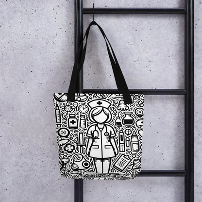 Whimsical Nurse Doodle Tote Bag | Healthcare Worker Gift