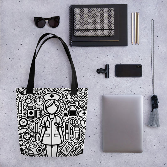 Whimsical Nurse Doodle Tote Bag | Healthcare Worker Gift