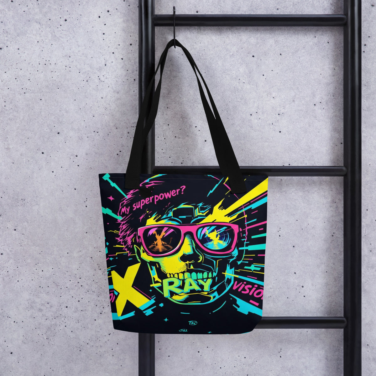 Cyberpunk Neon Skull Tote Bag | X-Ray Vision Statement Carryall