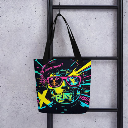 Cyberpunk Neon Skull Tote Bag | X-Ray Vision Statement Carryall