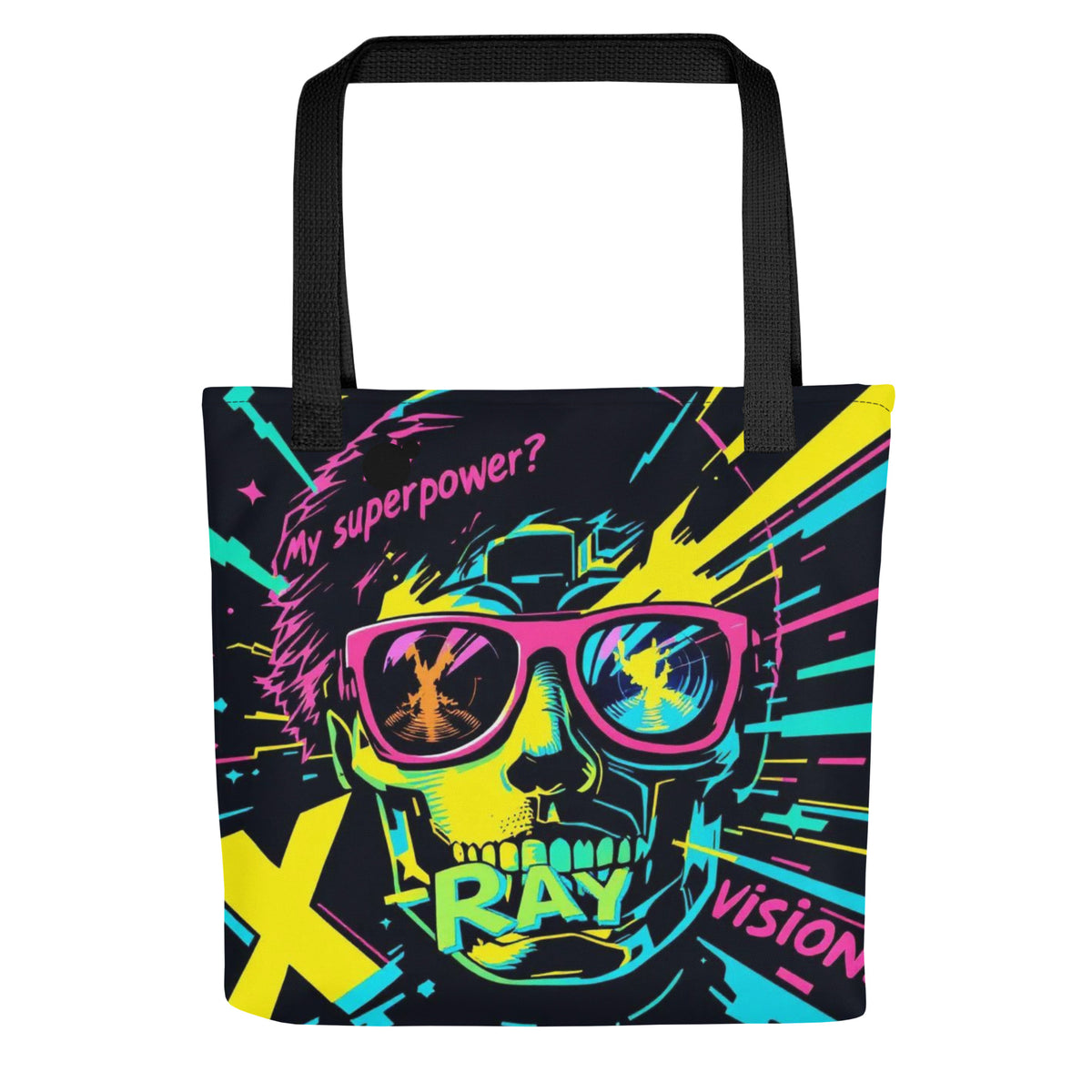 Cyberpunk Neon Skull Tote Bag | X-Ray Vision Statement Carryall