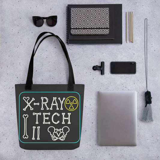 X-Ray Tech Neon Tote bag, Vibrant Rad Tech Bones Print Medical Care...