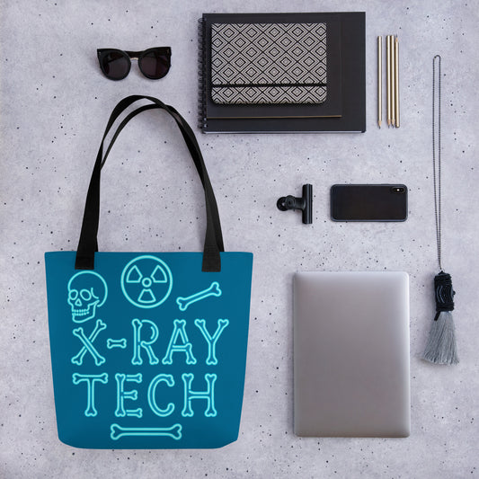 X-Ray Tech Neon Blue Tote bag, Rad Tech Skeleton Bones Gift, Stylis...