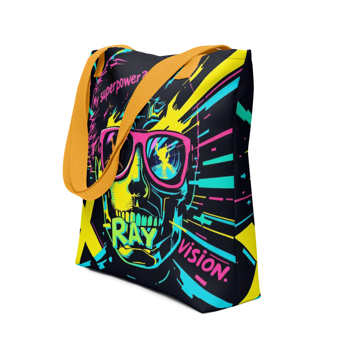 Cyberpunk Neon Skull Tote Bag | X-Ray Vision Statement Carryall