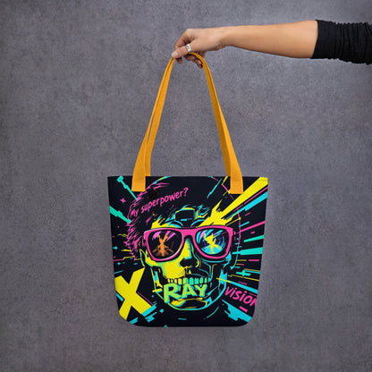 Cyberpunk Neon Skull Tote Bag | X-Ray Vision Statement Carryall