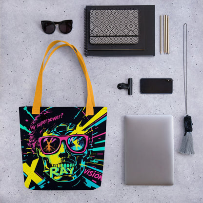 Cyberpunk Neon Skull Tote Bag | X-Ray Vision Statement Carryall