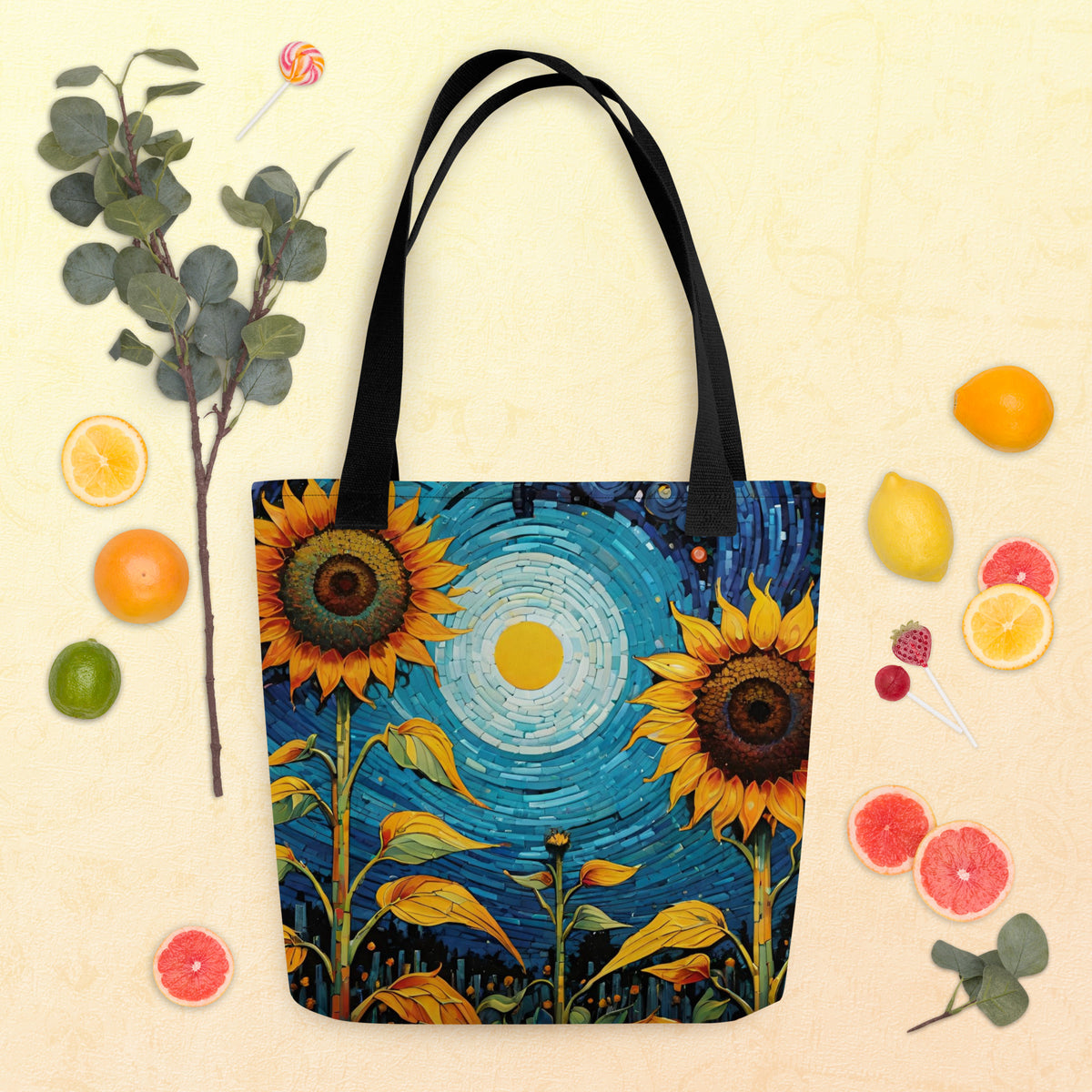 Sunflower tote bag with hand-designed sunflower floral print