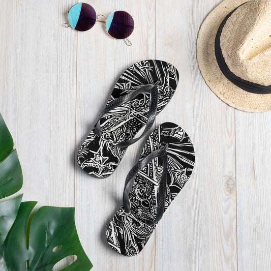 Comfortable beach flip-flops with cushioned sole on white background