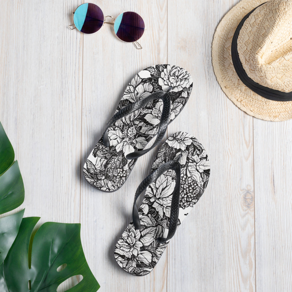 Stylish women's summer flip-flops in vibrant colors on white background