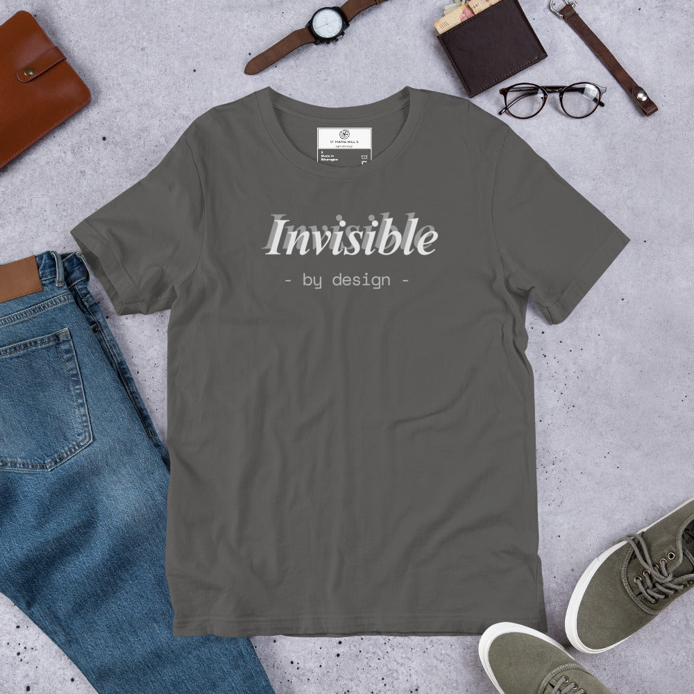 Invisible By Design T-Shirt | Funny Ghostwriter Gift | Front & Back Print Tee | Work Humor T-shirt