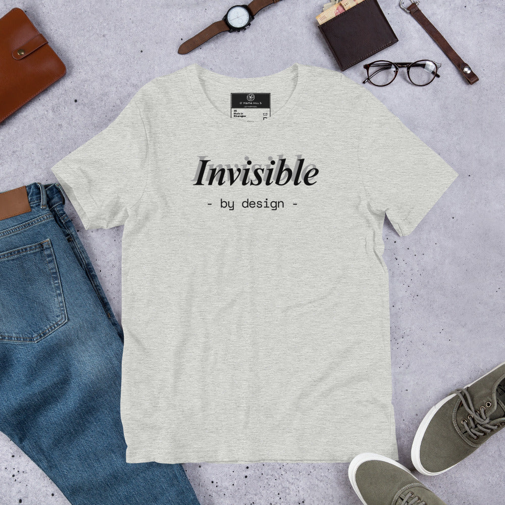 Invisible By Design T-Shirt | Funny Ghostwriter Gift | Front & Back Print Tee
