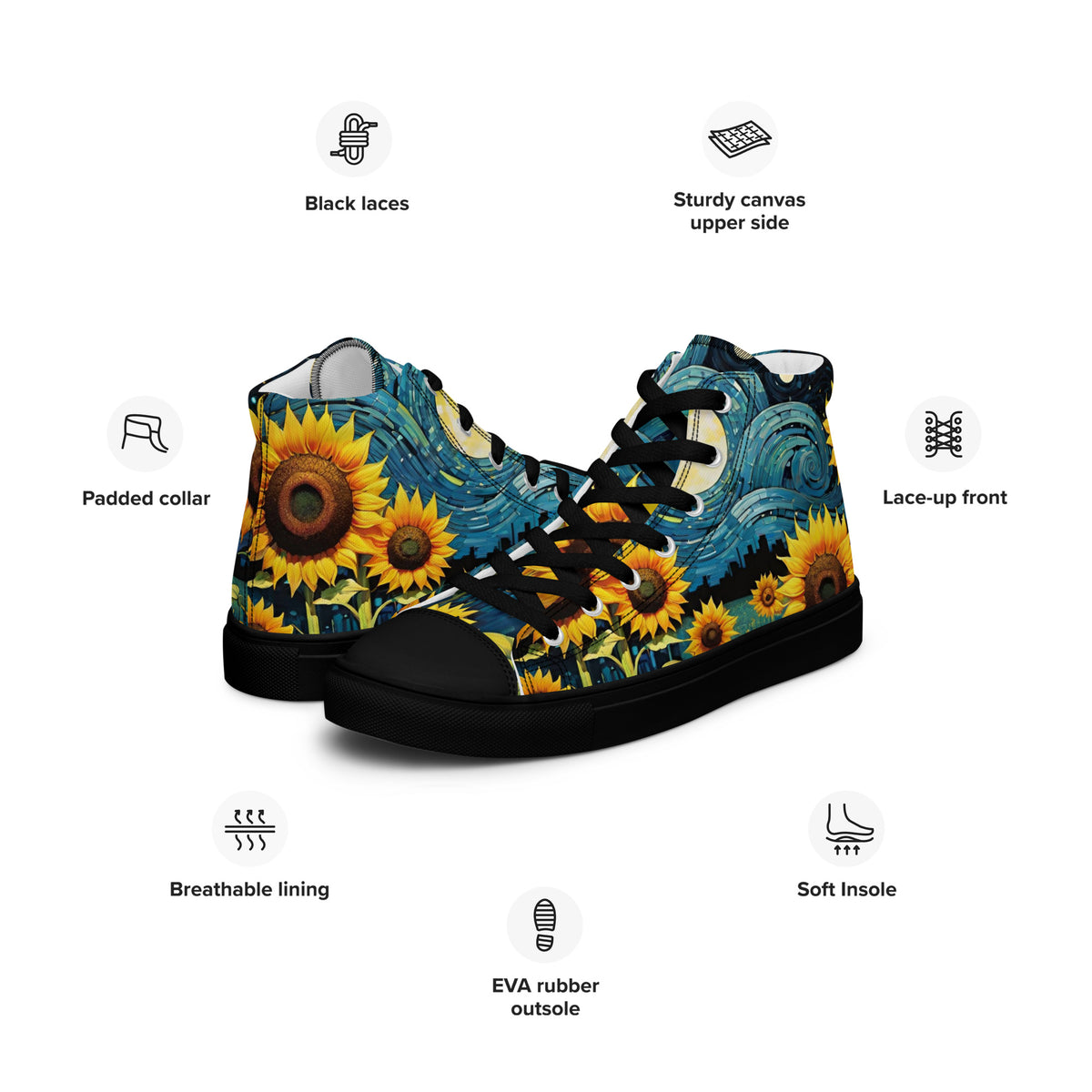 Sunflower High Top Canvas Shoes | Cheerful Floral Sneakers
