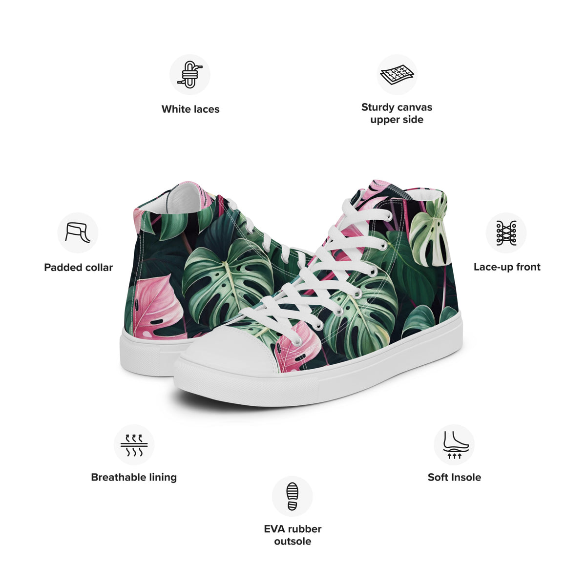 Monstera Leaf High Top Canvas Shoes | Tropical Plant Lover Sneakers