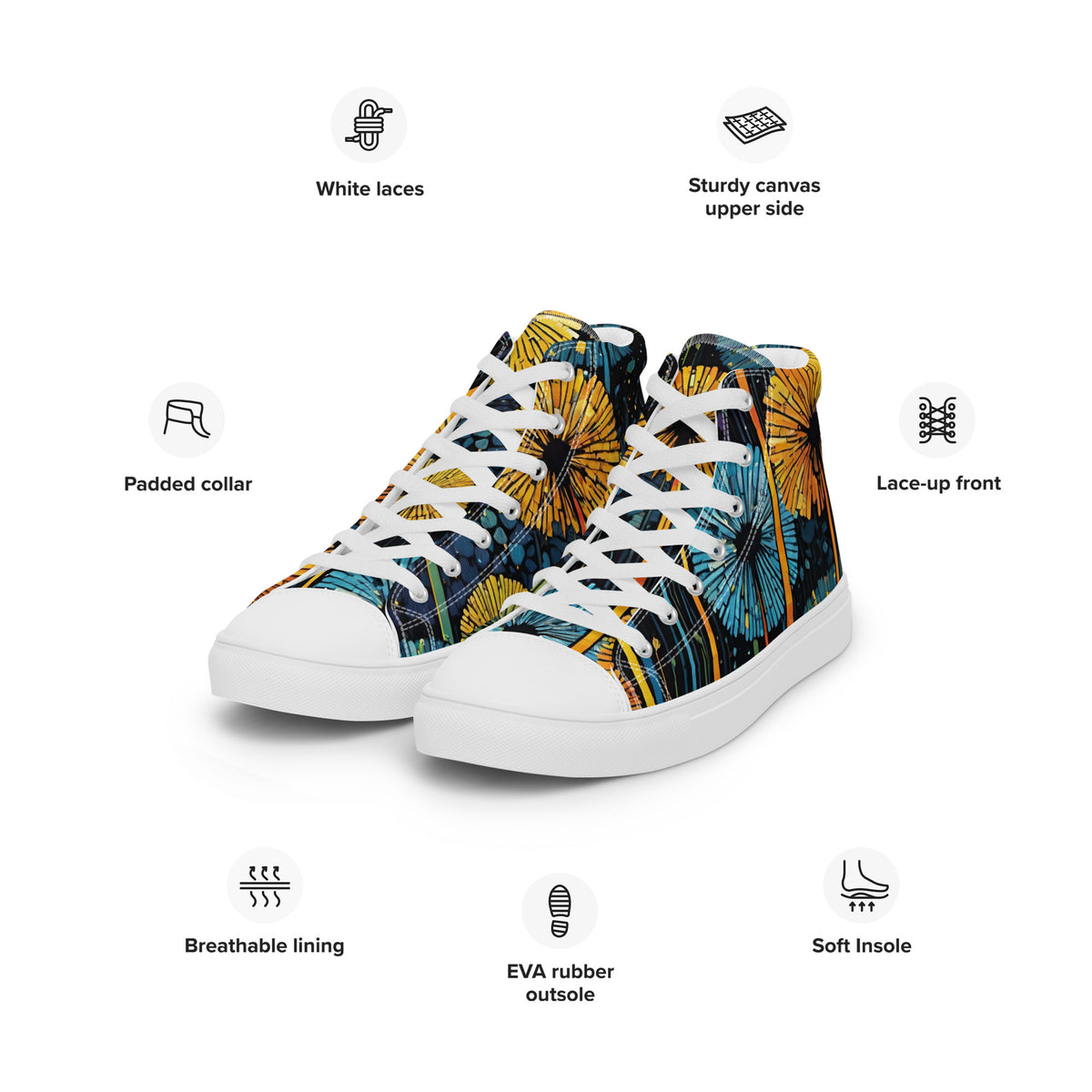 Dandelion Wish High Top Canvas Shoes | Hand-Drawn Botanical Sneakers