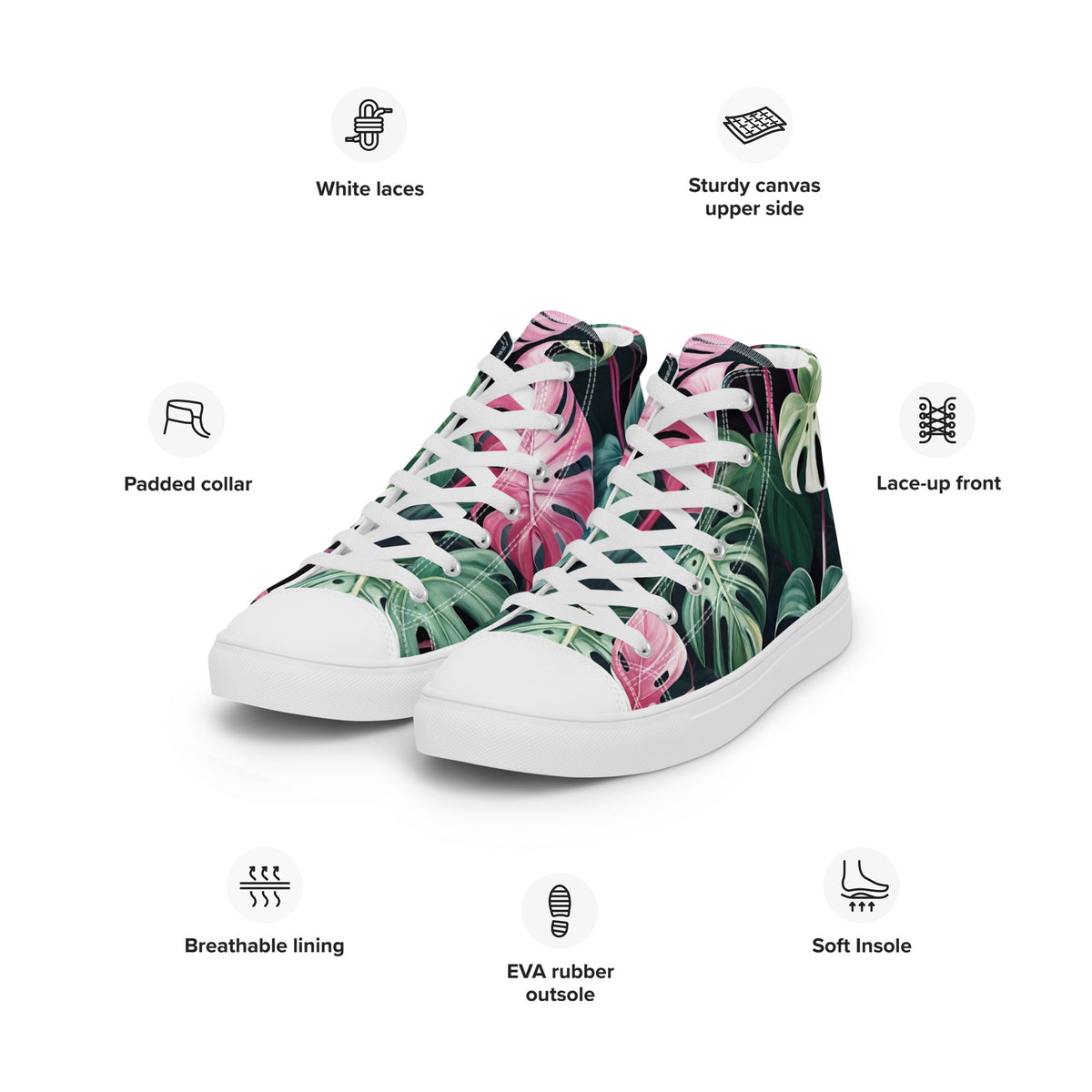 Monstera Leaf High Top Canvas Shoes | Tropical Plant Lover Sneakers