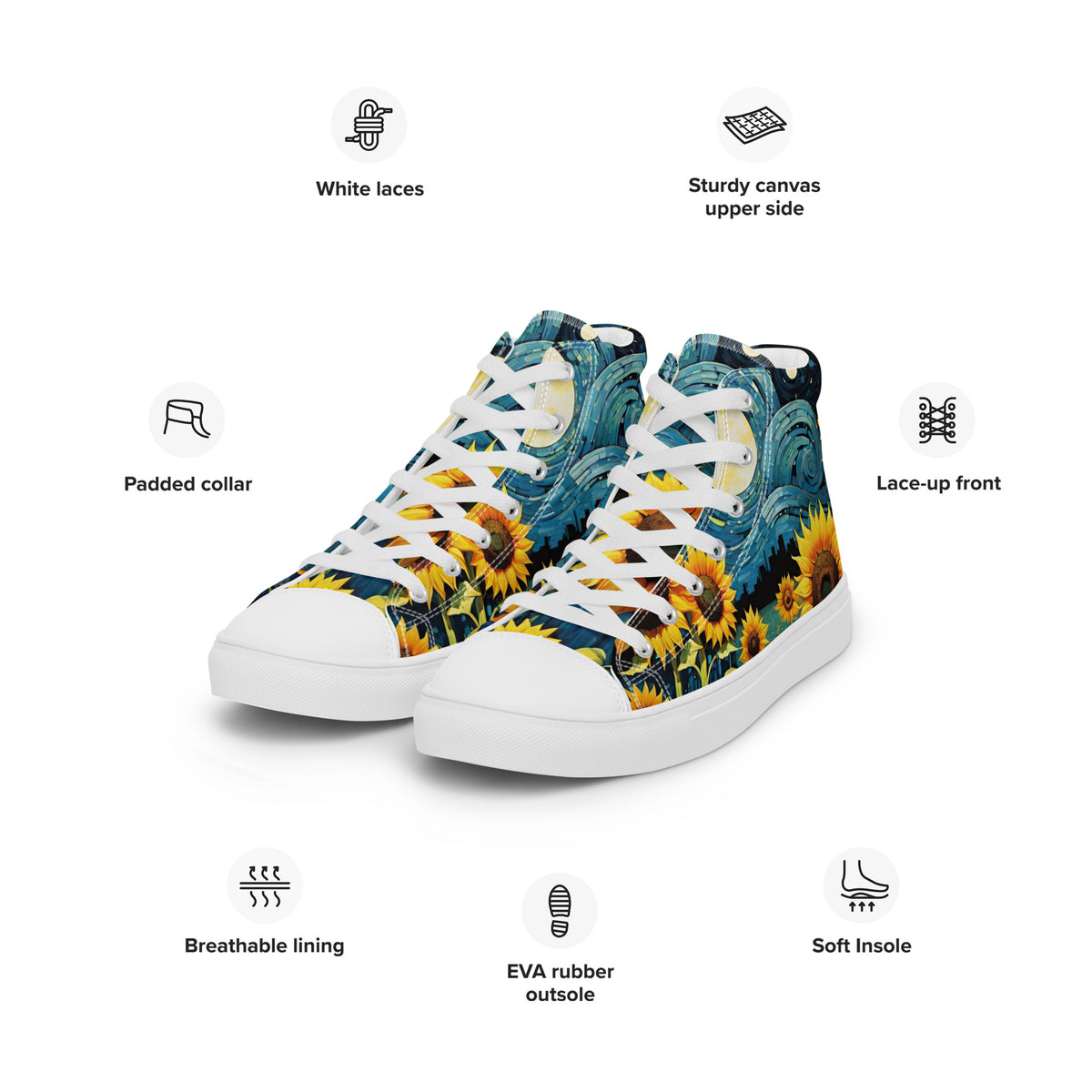 Sunflower High Top Canvas Shoes | Cheerful Floral Sneakers
